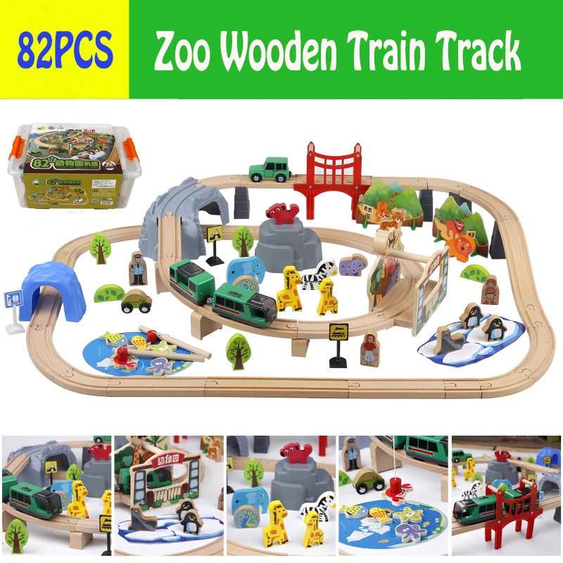82PCS Animal Zoo Wooden Train Track Set Magnetic Car Model Puzzles Wooden Railway Early Educational Toys For Children Friends
82PCS Animal Zoo Wooden Train Track Set Magnetic Car Model Puzzles Wooden Railway Early Educational Toys For Children Friends