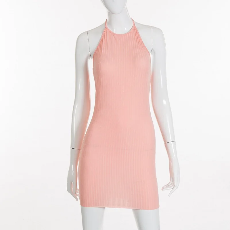 pink Backless Spaghetti Strap Mini Cotton Dress 