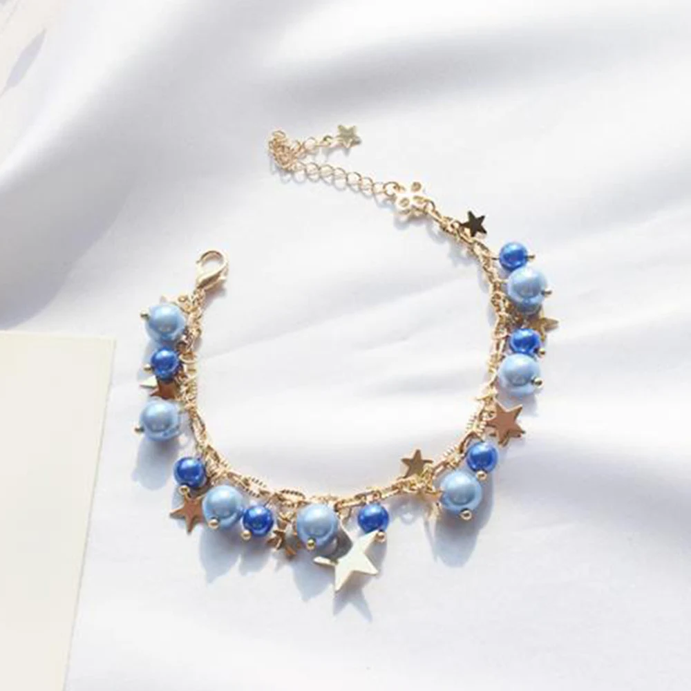 Girl Fashion Bracelet Stars Bangle Bracelet Blue Pearls Charm Bracelet Sweet Bracelets for Women Jewelry
Girl Fashion Bracelet Stars Bangle Bracelet Blue Pearls Charm Bracelet Sweet Bracelets for Women Jewelry