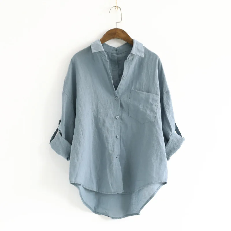 Literature Ladies Turn-down Collar Shirt Blue White Loose Roll Up Long Sleeve Women Casual Cotton Linen Blouse Tops Irregular
Literature Ladies Turn-down Collar Shirt Blue White Loose Roll Up Long Sleeve Women Casual Cotton Linen Blouse Tops Irregular