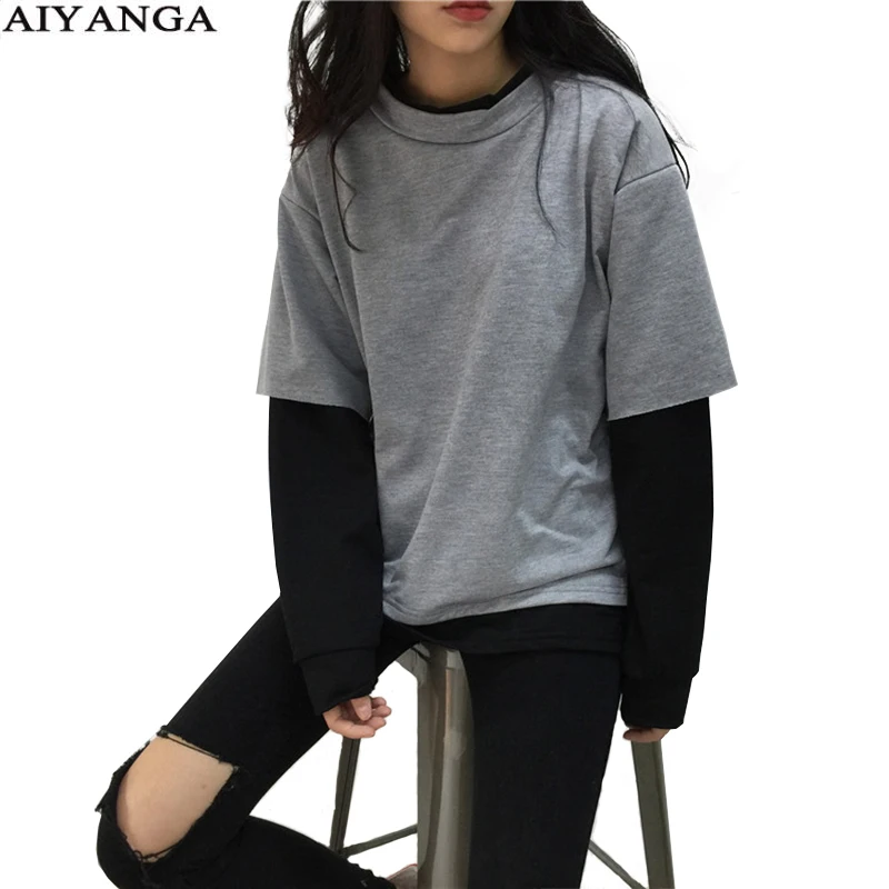 Sweatshirt for women 2019 Autumn Winter Faux 2 Pieces Hoodies O-neck Patchwork Hoody Long Sleeve Pullover Sweatshirts Loose Tops
Sweatshirt for women 2019 Autumn Winter Faux 2 Pieces Hoodies O-neck Patchwork Hoody Long Sleeve Pullover Sweatshirts Loose Tops