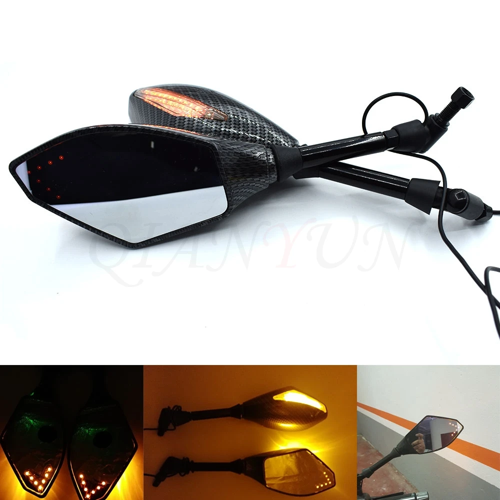 Carbon fiber 10MM Motorcycle LED Turn Signal Light Rearview Mirrors For Kawasaki z1000 z750 er-6f er-6n versys1000 ZX6R Z650
Carbon fiber 10MM Motorcycle LED Turn Signal Light Rearview Mirrors For Kawasaki z1000 z750 er-6f er-6n versys1000 ZX6R Z650
