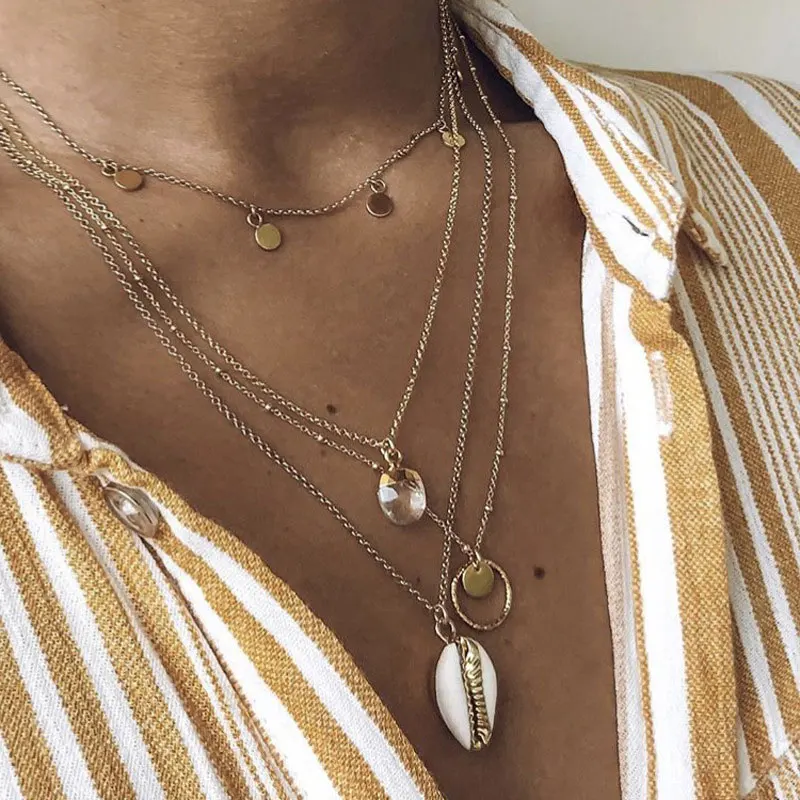 Boho Shell Multilayer Necklace For Women Girl Crystal Circle Sequin Pendant Choker Necklace Party Statement Jewelry
Boho Shell Multilayer Necklace For Women Girl Crystal Circle Sequin Pendant Choker Necklace Party Statement Jewelry
