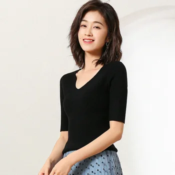 V-neck cashmere sweater casual solid color computer sweater thin section Slim ladies sweater pullover shirt short sleeve tops
V-neck cashmere sweater casual solid color computer sweater thin section Slim ladies sweater pullover shirt short sleeve tops