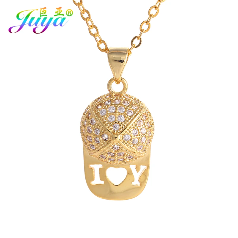 Juya 2018 New Arrival Kolye Supplies Micro Pave Zircon Baseball Cap I LOVE YOU Pendant Necklace For Women Girls Punk | Украшения и