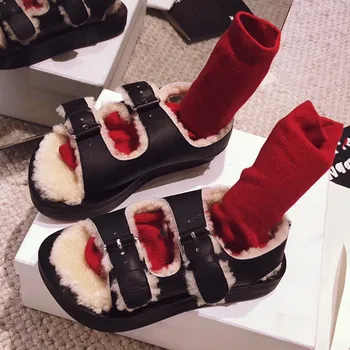 EMMA KING 2020 Chic Wool Fur Sandals Woman Open Toe Belt Buckle Real Leather Thick Bottom Fashion Casual Shoes
EMMA KING 2020 Chic Wool Fur Sandals Woman Open Toe Belt Buckle Real Leather Thick Bottom Fashion Casual Shoes