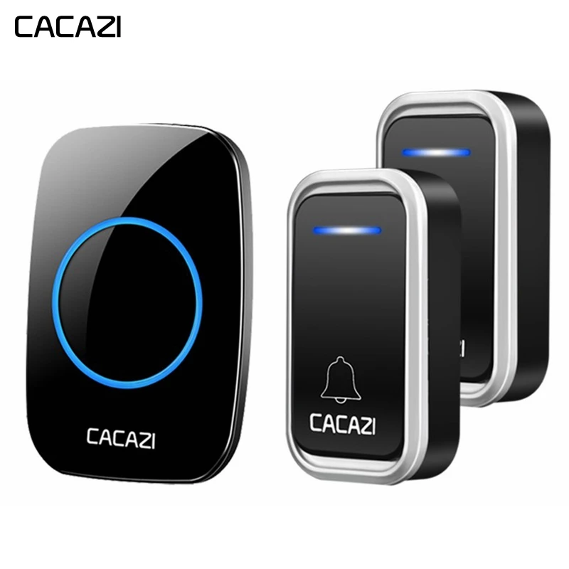 

CACAZI Smart Wireless Doorbell Waterproof Remote 300M LED Intelligent Battery Button 38 Chime 3 Volume Calling Door Bell EU Plug