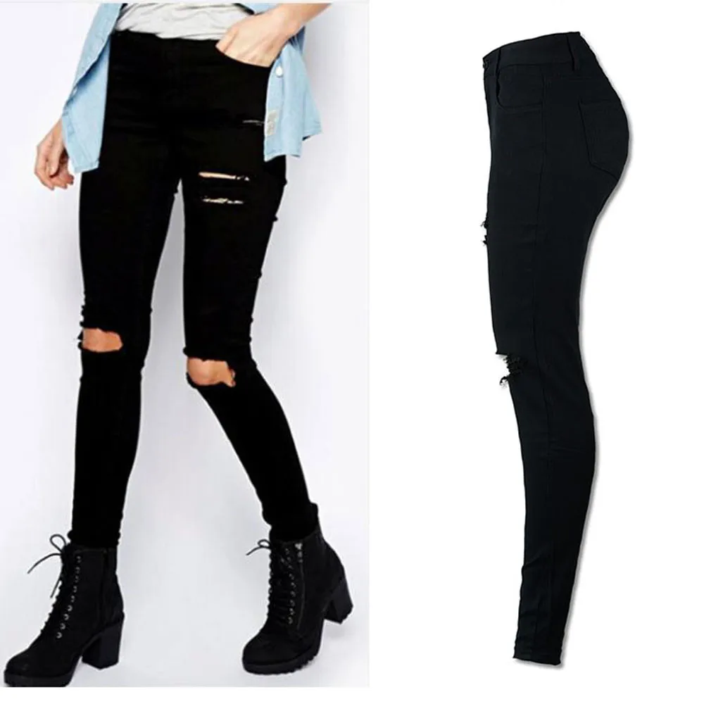 knee cut jeans women's