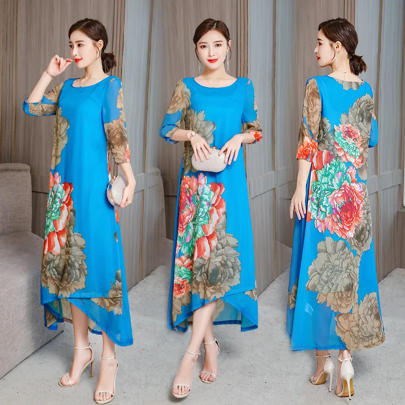 Silk dress female 2019summer new retro loose print blue long dress large size M-3XL high quality fashion elegantLeisure vestidos
Silk dress female 2019summer new retro loose print blue long dress large size M-3XL high quality fashion elegantLeisure vestidos