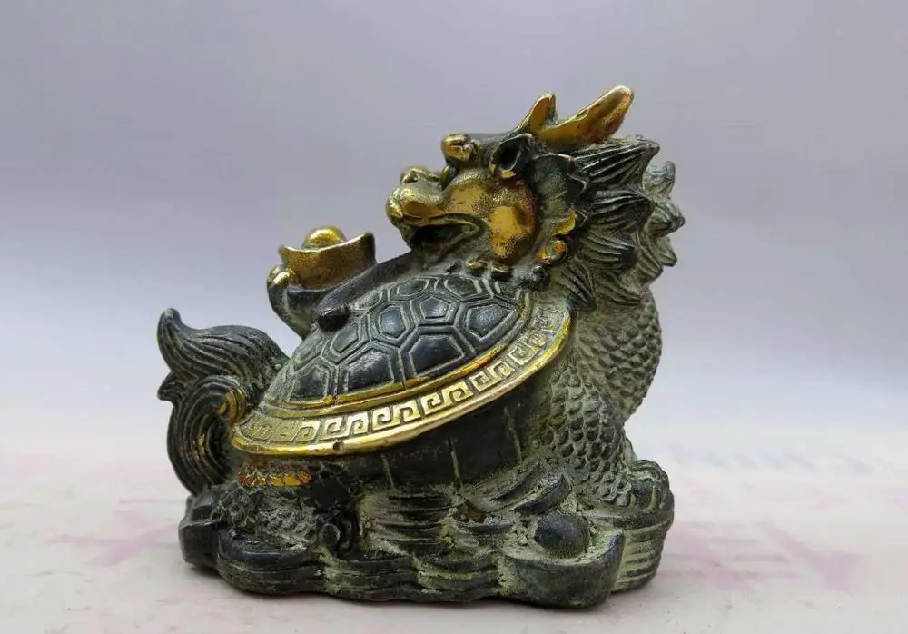 China bronze copper carved sculpture Feng Shui town house Yuan bao Turtle Statue