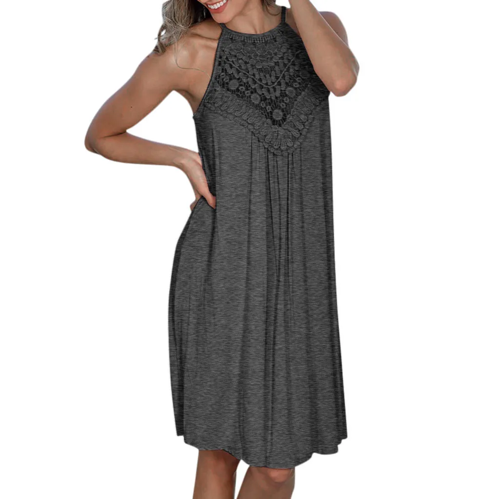 Summer Sundress Women Beach Dress Casual Sleeveless Hollow Out Lace Patchwork Solid Loose O-Neck Hem Mini Dress L606
Summer Sundress Women Beach Dress Casual Sleeveless Hollow Out Lace Patchwork Solid Loose O-Neck Hem Mini Dress L606