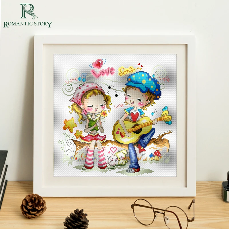 Embroidery Paintings Needlework Cross stitch kits Boy and girl sing guitar DIY Cross-stitch thread embroidery Romantic Story | Дом и сад