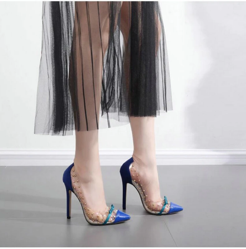 Women's Pumps Shoes Party Thin Heel Lady Wedding Shoes Women Sexy High Heels Nightclub Rivets Sexy Women Pumps High Heels Size 9 (10)