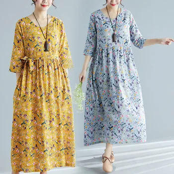 Spring and Summer New Style Literary and Art Loose-waist Dresses with Large-Size Broken Cotton and Hemp Printing MC23
Spring and Summer New Style Literary and Art Loose-waist Dresses with Large-Size Broken Cotton and Hemp Printing MC23