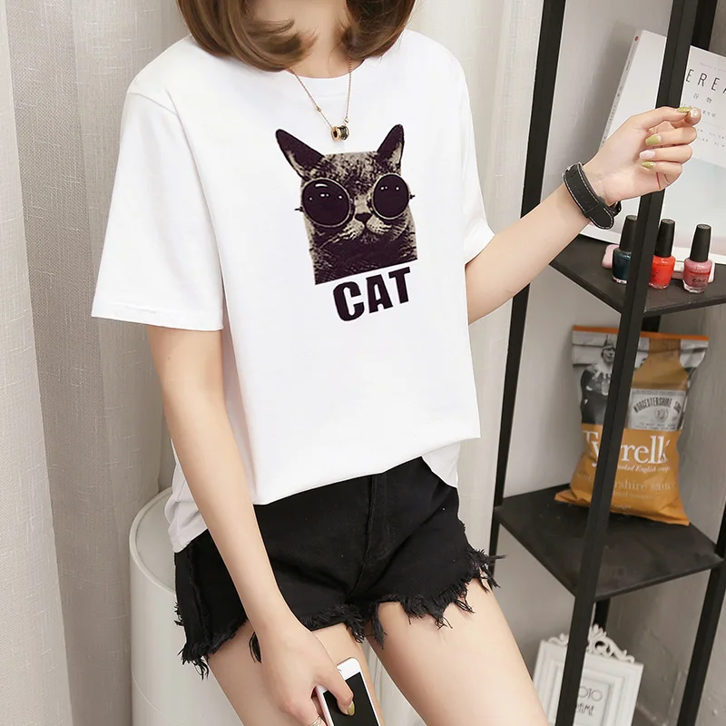 Women Cotton T-shirt Cute Cartoon Cat Print 2018 Summer T Shirt Short Sleeve O-neck Plus Size 3XL Girls Tee Shirt Causal Tops
Women Cotton T-shirt Cute Cartoon Cat Print 2018 Summer T Shirt Short Sleeve O-neck Plus Size 3XL Girls Tee Shirt Causal Tops