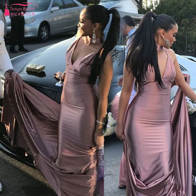 Dusty Rose Mermaid Simple Evening Dresses Black Girls Elegance Long Prom Dress Sexy Backless V-Neck Silk satin Vestido ZE094
Dusty Rose Mermaid Simple Evening Dresses Black Girls Elegance Long Prom Dress Sexy Backless V-Neck Silk satin Vestido ZE094