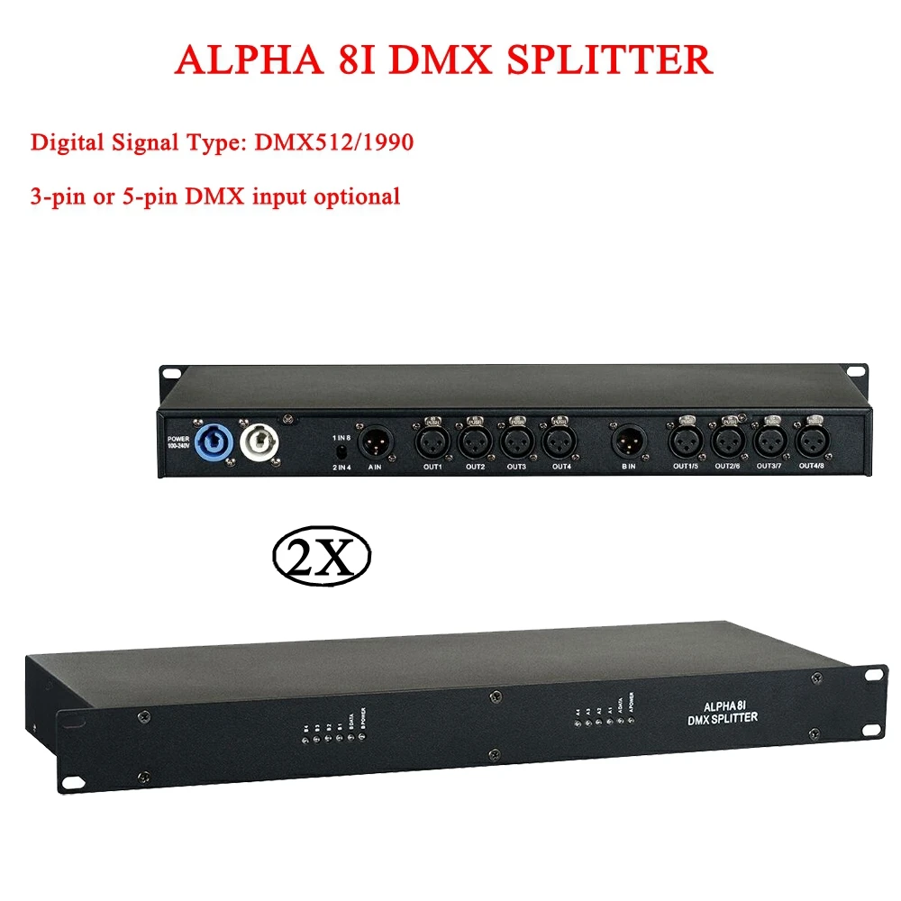 Контроллер сценического освещения ALPHA 8I DMX, 2 шт./комплект, сплиттер, усилитель сигнала, распределитель DMX для сценического оборудования
Контроллер сценического освещения ALPHA 8I DMX, 2 шт./комплект, сплиттер, усилитель сигнала, распределитель DMX для сценического оборудования