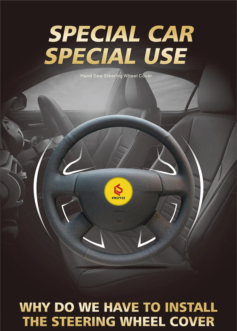 Black braid on the steering wheel cover for Volkswagen VW Passat B6