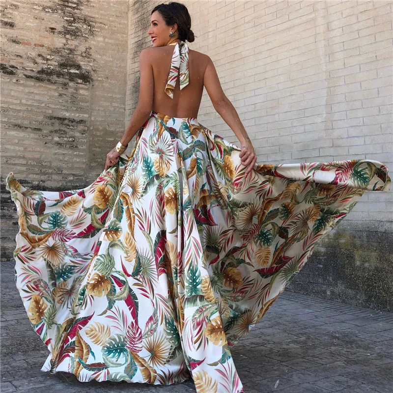 Sexy Backless Holiday Maxi Women Dress Summer Boho Chiffon Flower Print Halter Bow Long Dress Off Shoulder Deep V Neck Dress
Sexy Backless Holiday Maxi Women Dress Summer Boho Chiffon Flower Print Halter Bow Long Dress Off Shoulder Deep V Neck Dress