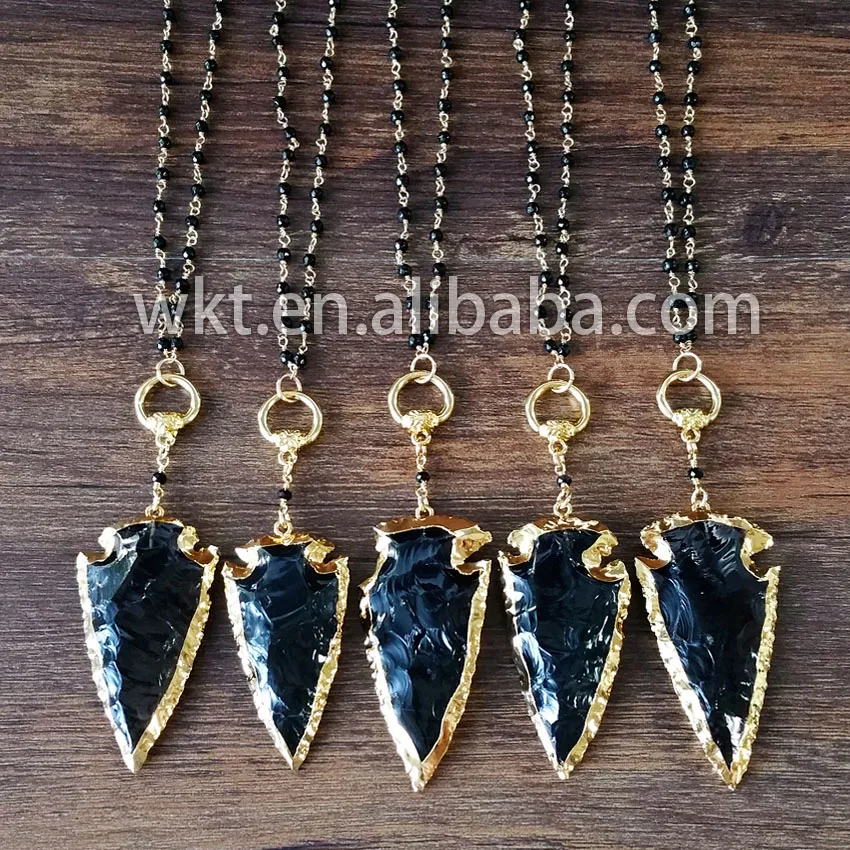 10pcs/lot Arrowhead Gold trim Black Obsidian Pendant Bead Jewelry Natural Black Obsidian Pendant with Rosary Beads Chain
10pcs/lot Arrowhead Gold trim Black Obsidian Pendant Bead Jewelry Natural Black Obsidian Pendant with Rosary Beads Chain