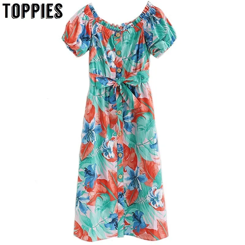 Summer Short Sleeve Off Shoulder Vacation Dress Beach Style Printing Midi Dress Single Breasted Slash Neck Sundress
Summer Short Sleeve Off Shoulder Vacation Dress Beach Style Printing Midi Dress Single Breasted Slash Neck Sundress