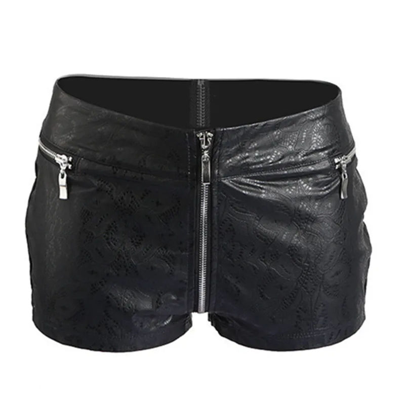 

Sexy Faux Leather Hot Shorts Boxer Low Rise Waist Micro MINI Shorts With Zippered Open Crotch Shorts Dancing Night Culb Wear