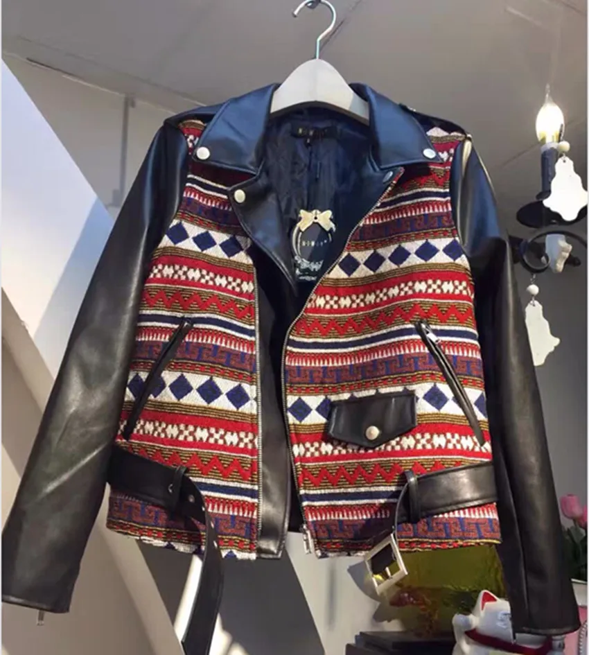 HAMALIEL 2018 Fashion Women Leather Jackets Autumn Winter Black PU Patchwork Turn Down Collar Ethnic Long Sleeve Baseball Jacket
HAMALIEL 2018 Fashion Women Leather Jackets Autumn Winter Black PU Patchwork Turn Down Collar Ethnic Long Sleeve Baseball Jacket