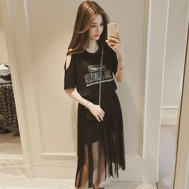 Women Round Neck Number Print Short Sleeve Cold Shoulder T Shirt Dress + Mesh Skirt Two-Piece Set
Women Round Neck Number Print Short Sleeve Cold Shoulder T Shirt Dress + Mesh Skirt Two-Piece Set