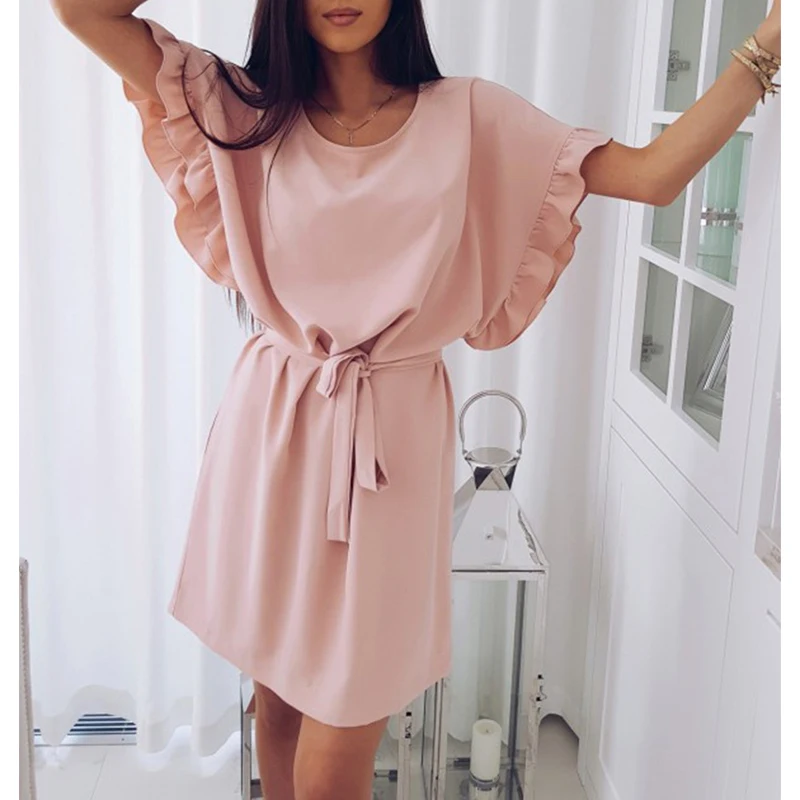 Summer Boho Elegant Women Mini Dress Sexy O Neck Batwing Sleeve Ruffled Belted Dresses Casual Beach Dress Vestidos SJ185V
Summer Boho Elegant Women Mini Dress Sexy O Neck Batwing Sleeve Ruffled Belted Dresses Casual Beach Dress Vestidos SJ185V