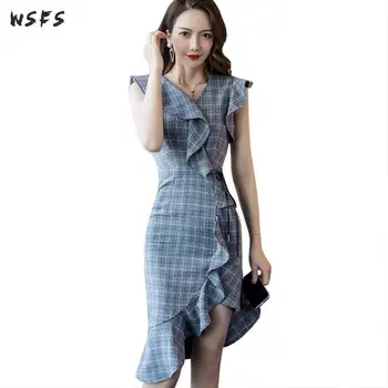 Summer Asymmetrical Dress Gray Plaid Vneck Ruffles Dresses Women Elegant Ladies Bodycon Bandage Sexy Party Mermaid Wrap Dress
Summer Asymmetrical Dress Gray Plaid Vneck Ruffles Dresses Women Elegant Ladies Bodycon Bandage Sexy Party Mermaid Wrap Dress