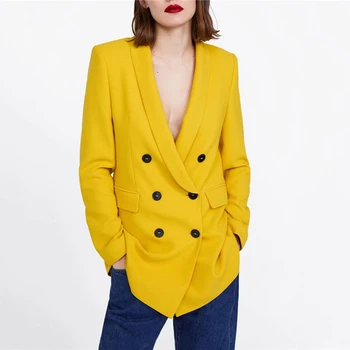 Women style yellow blazers double breasted long sleeve office wear coat solid female casual outerwear tops
Women style yellow blazers double breasted long sleeve office wear coat solid female casual outerwear tops