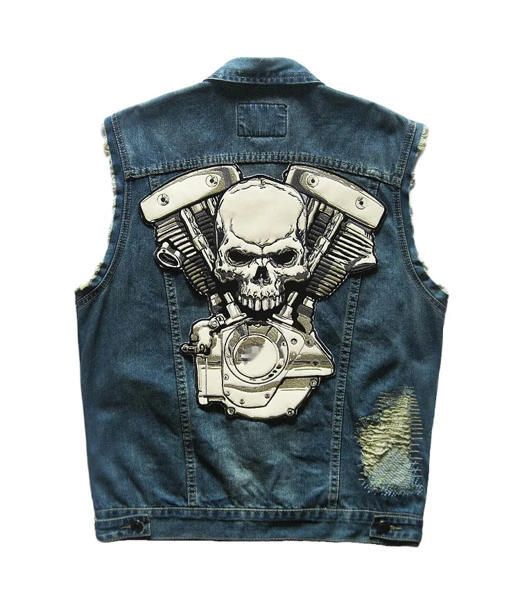 Badges Rivet Embroidery Punk Skeleton Knight Patch Grim Reaper Motorcycle Club Reflective Men's Denim Vest Distressed 5XL
Badges Rivet Embroidery Punk Skeleton Knight Patch Grim Reaper Motorcycle Club Reflective Men's Denim Vest Distressed 5XL