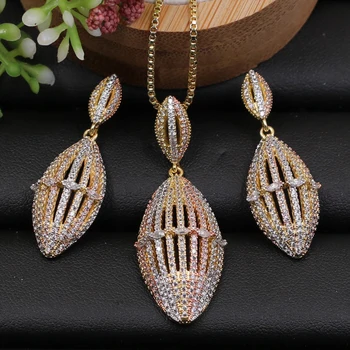 Lanyika Jewelry Set Hollow Fusiform Ball Full Zircon Micro Paved Necklace with Earrings for Anniversary Wedding Bridal Best Gift
Lanyika Jewelry Set Hollow Fusiform Ball Full Zircon Micro Paved Necklace with Earrings for Anniversary Wedding Bridal Best Gift