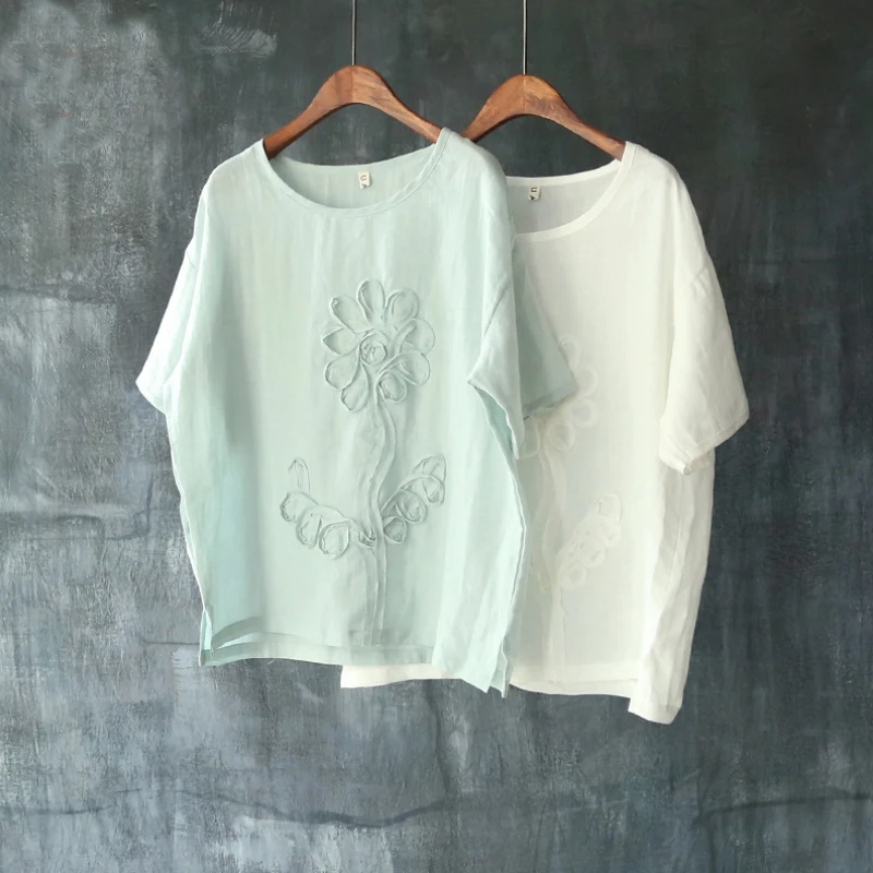 Summer Creative Appliques Flower T Shirt Cotton Linen Loose Tees Tops Plus Size Batwing Sleeve T-Shirt Tops
Summer Creative Appliques Flower T Shirt Cotton Linen Loose Tees Tops Plus Size Batwing Sleeve T-Shirt Tops