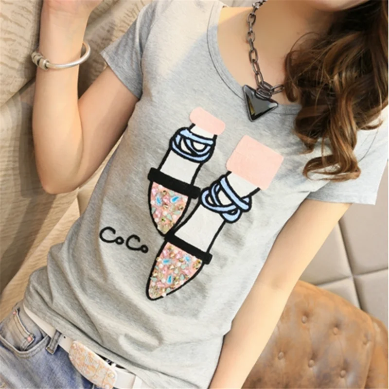 Women's t-shirt with rhinestones Hot Diamond T Shirts 2019 Summer New woman pearl tshirt Women bead Tops Poleras De Mujer Moda
Women's t-shirt with rhinestones Hot Diamond T Shirts 2019 Summer New woman pearl tshirt Women bead Tops Poleras De Mujer Moda