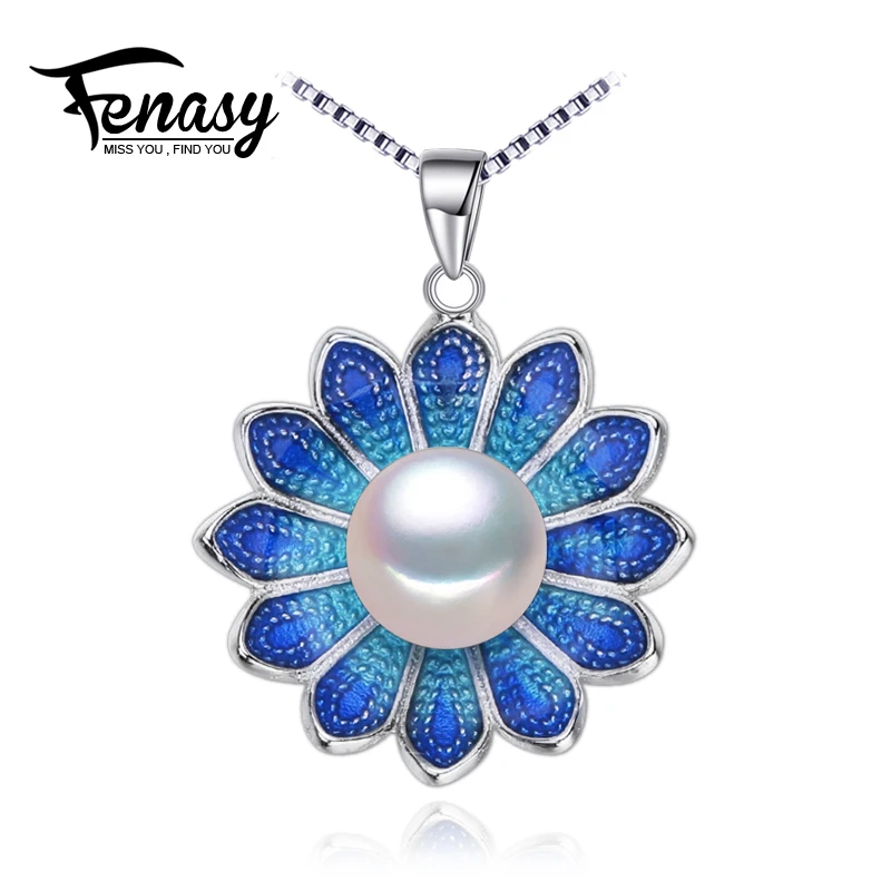 Image FENASY Pearl Jewelry flower necklace,Genuine natural Pearl Necklace,cloisonne Pearl Choker pendant Women 2016 Enamel Necklace