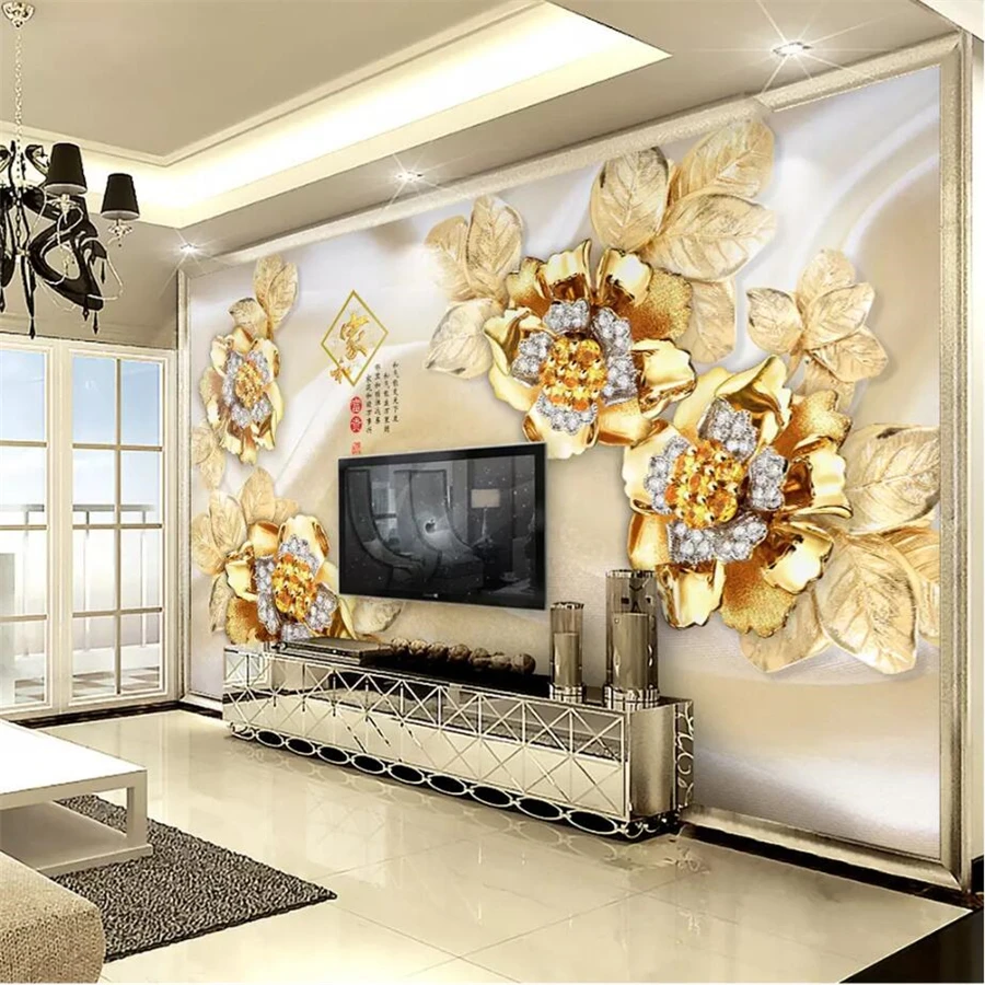 

beibehang Custom wallpaper 3D papel de parede luxury golden flower jewelry 5D TV background wall papers home decor 8d wallpaper