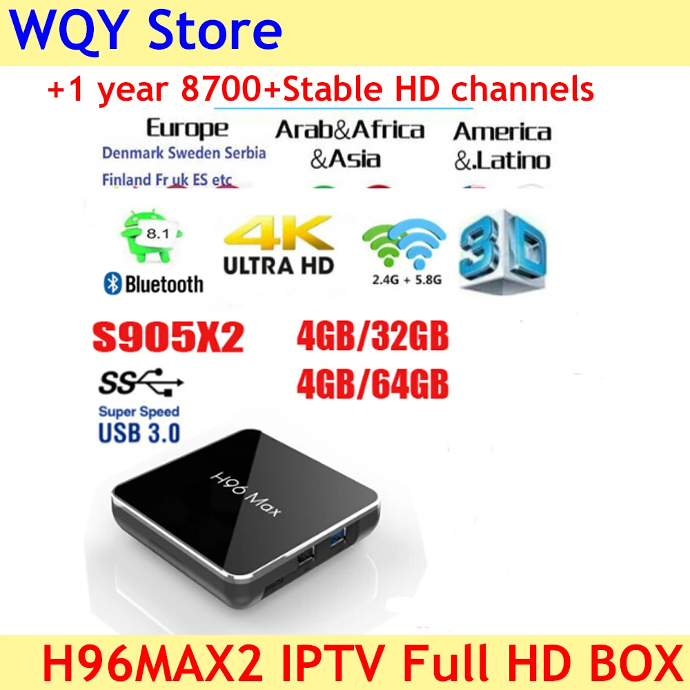 2019 popular H96 Max X2 S905X2 in stock Quad Core tv box Android 8.1 2.4G 5G WiFi USB3.0 with 8700+Channels full hd euro IPTV
2019 popular H96 Max X2 S905X2 in stock Quad Core tv box Android 8.1 2.4G 5G WiFi USB3.0 with 8700+Channels full hd euro IPTV