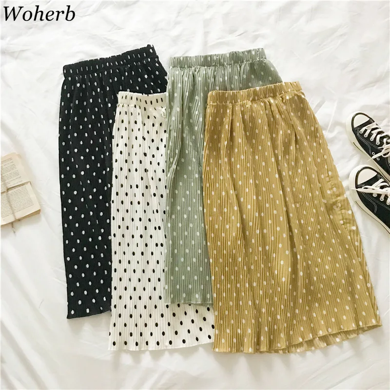 Woherb Korean Summer 2019 Elastic High Waist Pleated Skirts Womens Vintage Polka Dot Print Drawstring Skirt Jupe Femme 22339
Woherb Korean Summer 2019 Elastic High Waist Pleated Skirts Womens Vintage Polka Dot Print Drawstring Skirt Jupe Femme 22339
