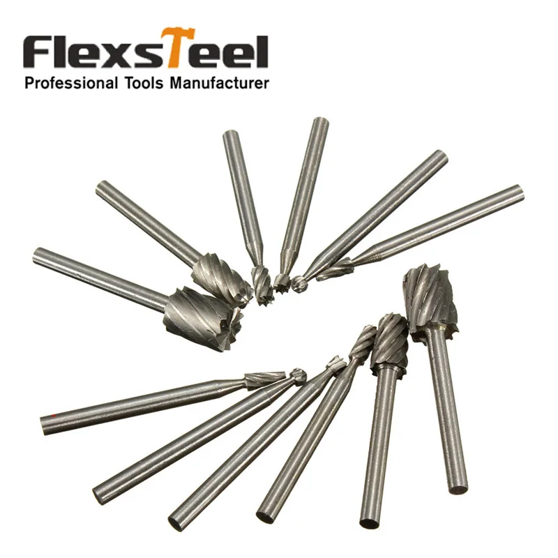 Flexsteel 12pcs 1/8" Shank HSS Router Bit Rotary Burrs File Set Dremel Woodworking Milling Mill Drill Cutter
Flexsteel 12pcs 1/8" Shank HSS Router Bit Rotary Burrs File Set Dremel Woodworking Milling Mill Drill Cutter