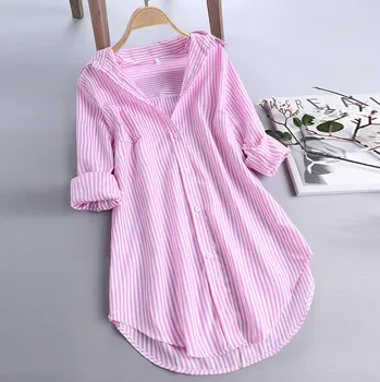Women Chic Stripe Long Sleeve Blouse Turn-down Collar Tops Button Loose Top Fashion Shirts Cotton Office Ladies Blouse
Women Chic Stripe Long Sleeve Blouse Turn-down Collar Tops Button Loose Top Fashion Shirts Cotton Office Ladies Blouse