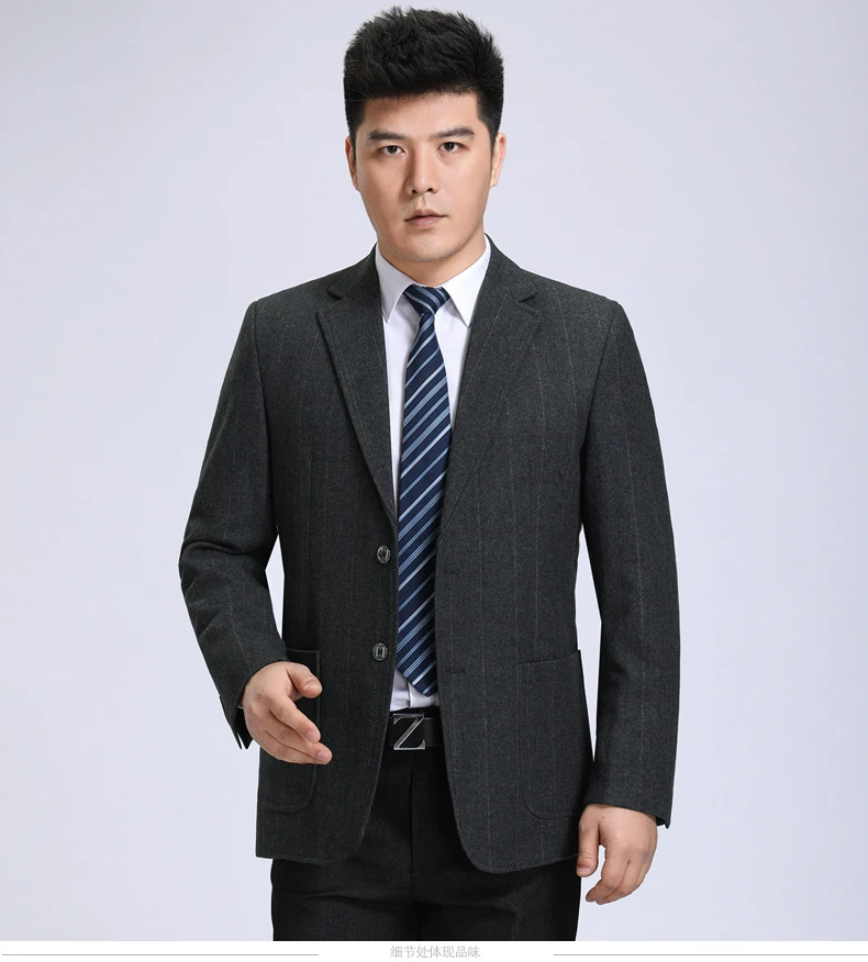 WAEOLSA Men Classical Blazers Plaid Suit Coats Man Wool Blazer Camel Dark Gray Plaid Garment Male Woollen Blend Outfit Apparel (5)