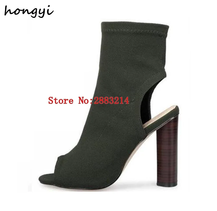 2017 New Stretch Fabric Women's Shoes Army Green Black Peep Toe Slingbacks Short Booties Gladiator Style Block Heels Ankle Boots
2017 New Stretch Fabric Women's Shoes Army Green Black Peep Toe Slingbacks Short Booties Gladiator Style Block Heels Ankle Boots