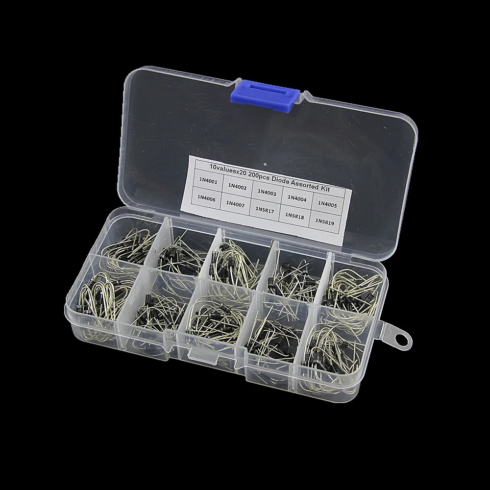 200Pcs 10 Values Rectifier Diode Assorted Kit 1N4001 1N4002 1N4003 1N4004 1N4005 1N4006 1N4007 1N5817 1N5818 1N5819 + Box
200Pcs 10 Values Rectifier Diode Assorted Kit 1N4001 1N4002 1N4003 1N4004 1N4005 1N4006 1N4007 1N5817 1N5818 1N5819 + Box