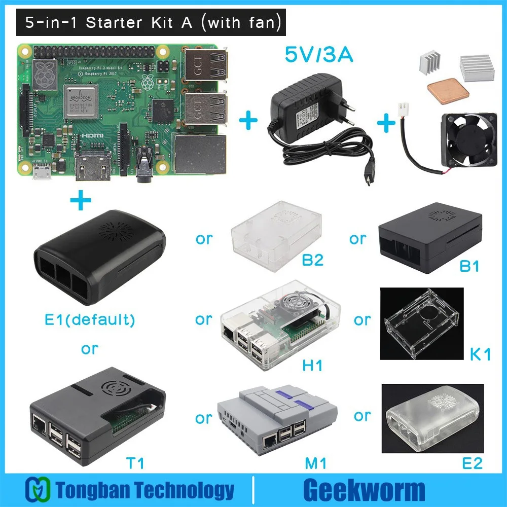 Raspberry Pi 3 Model B+ (Plus) Starter Kit with Pi 3B+ Board + Power Supply + Heat Sink + Cooling Fan + Case / Enclosure / Shell
Raspberry Pi 3 Model B+ (Plus) Starter Kit with Pi 3B+ Board + Power Supply + Heat Sink + Cooling Fan + Case / Enclosure / Shell