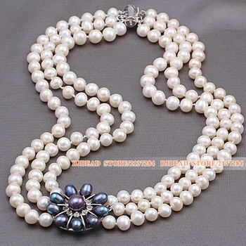 Handmade Elegant Multi Strands 7-8mm Natural White Freshwater Pearl Beads Necklace With Black Pearl Rhinestone Flower Charm
Handmade Elegant Multi Strands 7-8mm Natural White Freshwater Pearl Beads Necklace With Black Pearl Rhinestone Flower Charm