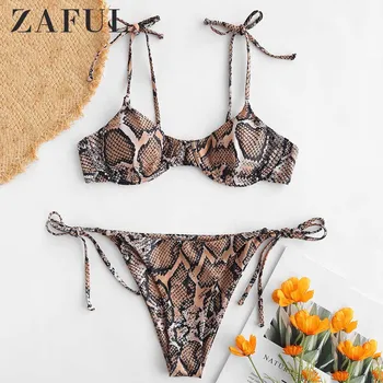 ZAFUL Snake Print Tie Shoulder Underwire Bikini Set Spaghetti Straps Women Swimsuit Padded Swimwear Low Waisted Bathing Suit
ZAFUL Snake Print Tie Shoulder Underwire Bikini Set Spaghetti Straps Women Swimsuit Padded Swimwear Low Waisted Bathing Suit