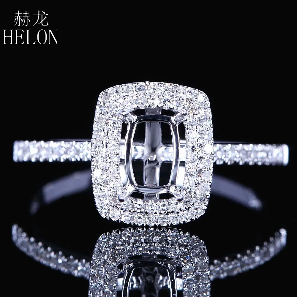 HELON Fine Jewelry Women Solid 14K White Gold 4X6mm Cushion Cut Engagement Semi Mount Two Halo Pave Natural Diamond Wedding Ring
HELON Fine Jewelry Women Solid 14K White Gold 4X6mm Cushion Cut Engagement Semi Mount Two Halo Pave Natural Diamond Wedding Ring