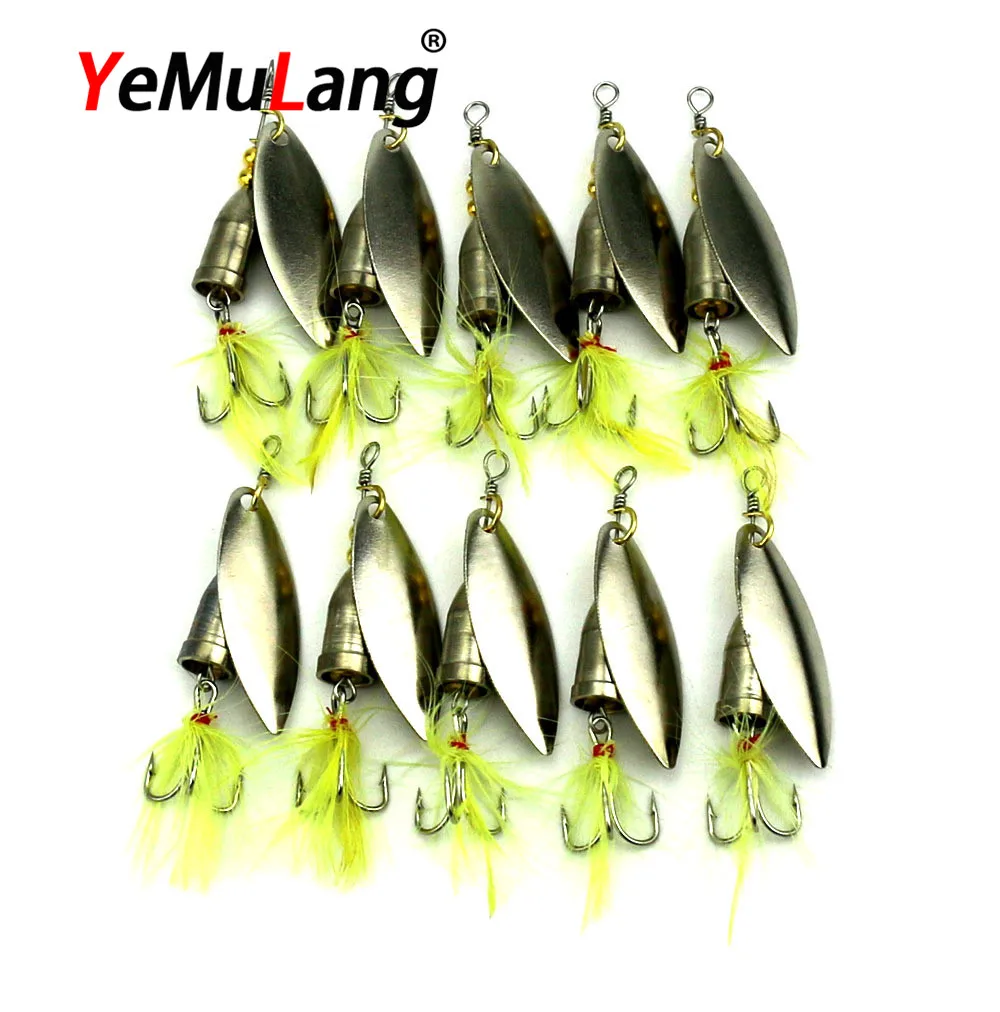 YeMuLang 1PCS Spinner Bait Metal Artificial Fishing Lure Double Tail Propeller Hard Baits With Feather Hook Trout Carp
YeMuLang 1PCS Spinner Bait Metal Artificial Fishing Lure Double Tail Propeller Hard Baits With Feather Hook Trout Carp