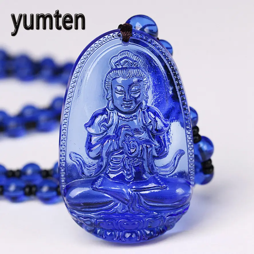 

Yumten Kyanite Necklace Pendant Natural Stone Buddha Guardian Bead Chain Lucky Gift Crystal Carved Fine Women Jewelry Men Qualit